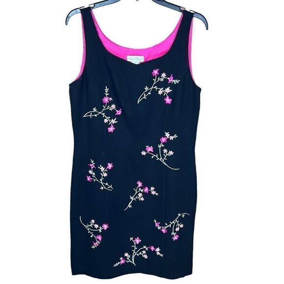 Sarah Spencer Dress Sheath Black Floral Embroidered Vintage Side Zipper Size 10 - Picture 1 of 13